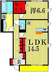 サニーウェルA 1LDKの間取図画像
