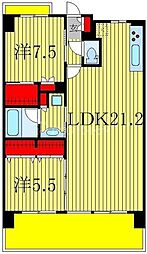 プレシャスタワー柏 2LDKの間取図画像