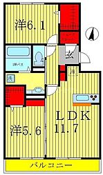 パーク根郷 2LDKの間取図画像