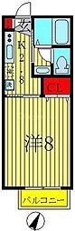 パナハイツ2 1Kの間取図画像