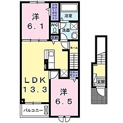 フィールドヒル　塩尻I 2階2LDKの間取り