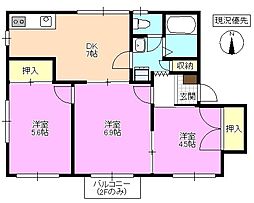 タウニー樹里Ｄ 2階3DKの間取り