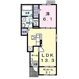 リブハピネス B 1LDKの間取図画像
