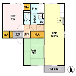 スカイコート野村A 2LDKの間取図画像