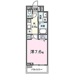 ゼフィールII 1Kの間取図画像