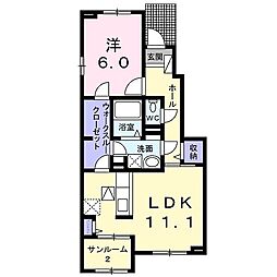 カーサ　エテルナ　II 1階1LDKの間取り