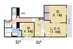 グランドール伏見桃山 2LDKの間取図画像