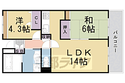 ベルク長岡京 2LDKの間取図画像