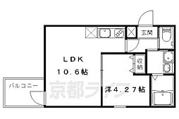 クオーレ2納所 1LDKの間取図画像