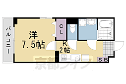 エンティム上桂 1Kの間取図画像