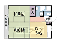 足立ハイツ太秦 4階2DKの間取り