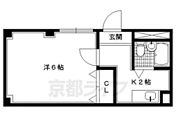 京都市営烏丸線 北大路駅 徒歩15分の賃貸マンション 4階1Kの間取り