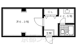 京都市営烏丸線 北大路駅 徒歩15分の賃貸マンション 3階1Kの間取り