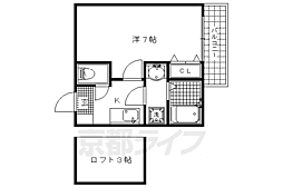 京都市営烏丸線 北大路駅 徒歩13分の賃貸アパート 2階1Kの間取り