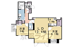 京都地下鉄東西線 京都市役所前駅 徒歩1分の賃貸マンション 3階2LDKの間取り