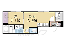 アミティア円町 1DKの間取図画像