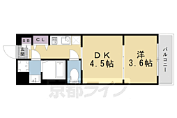 レシオス京都嵯峨野 602 6階1DKの間取り