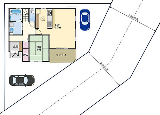 2台駐車可能の広々とした敷地。備え付けの物置もご利用いただけます。