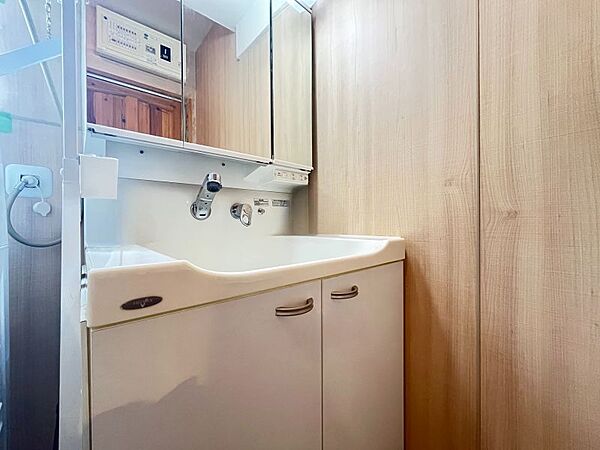 収納豊富な洗面台はハイバックタイプのため水はねもしにくくお掃除もしやすい仕様です♪