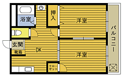 日出コーポ 2階2DKの間取り