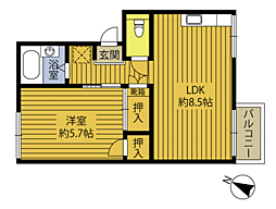 プレジール中村B 1LDKの間取図画像