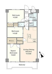 川越新宿マンション 3LDKの間取図画像