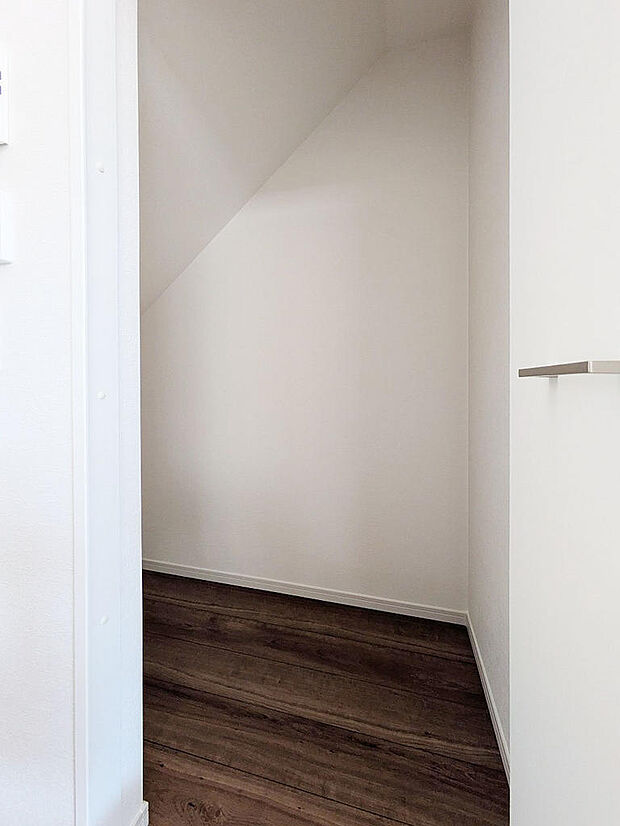 キッチン横には階段下を有効活用の収納庫