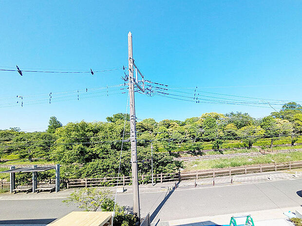 建物の前面には緑豊かな公園