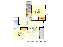 オークアレイ渡辺2 2LDKの間取図画像