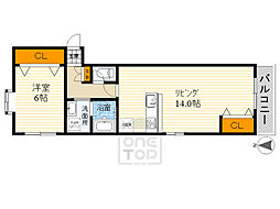 カーメルハイツ2 1LDKの間取図画像