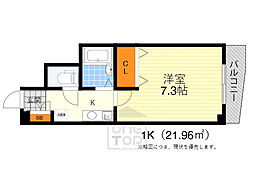 メッセージ関大前 1Kの間取図画像