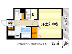 グラヴィール 1Kの間取図画像