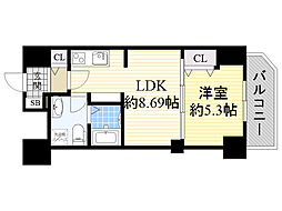 セレニテ新大阪弐番館 1DKの間取図画像