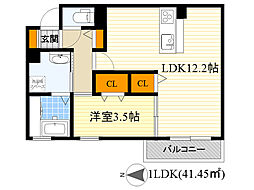 フォレストファン 1LDKの間取図画像