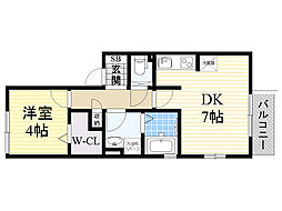 長興寺コーポ 1DKの間取図画像