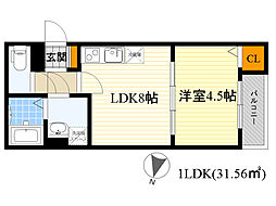 ロワジール城山町 1LDKの間取図画像