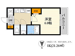 ラドゥセール江坂2 1Kの間取図画像