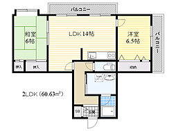 イーストヴィレッジ宮の前 2LDKの間取図画像