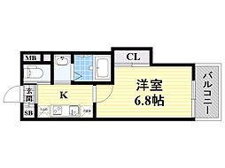 リエート東三国 1Kの間取図画像
