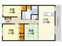 ウイング旭ケ丘 3LDKの間取図画像