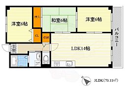 グリーンハイム千里2 3LDKの間取図画像