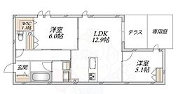 (仮称)豊中市中桜塚2丁目ヘーベルメゾン 2LDKの間取図画像