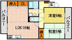 ハイコーポ安田5 2LDKの間取図画像