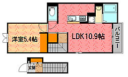 パルテールIII 2階1LDKの間取り