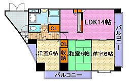 TWINPALECE八木 4階3LDKの間取り