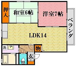 TKハイツ 2階2LDKの間取り