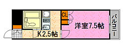 サンライズ千同二 1Kの間取図画像