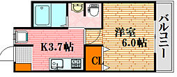 ユニテタワラ 1DKの間取図画像