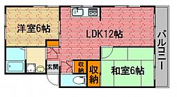 第二サンハイツ石丸 3階2LDKの間取り