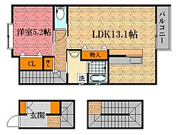 ラヴィーヌ上町屋 1LDKの間取図画像